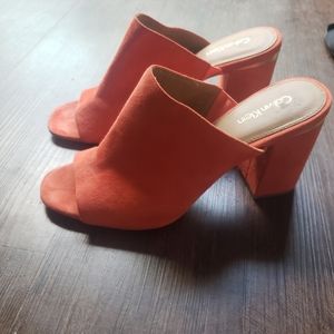 Calvin Klein Suede Orange Mule Heels